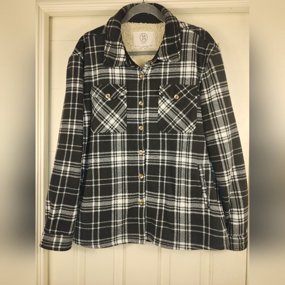 Sage Shacket Womens XL Flannel Plaid Super Plush Sherpa Lined Fleece cabincore